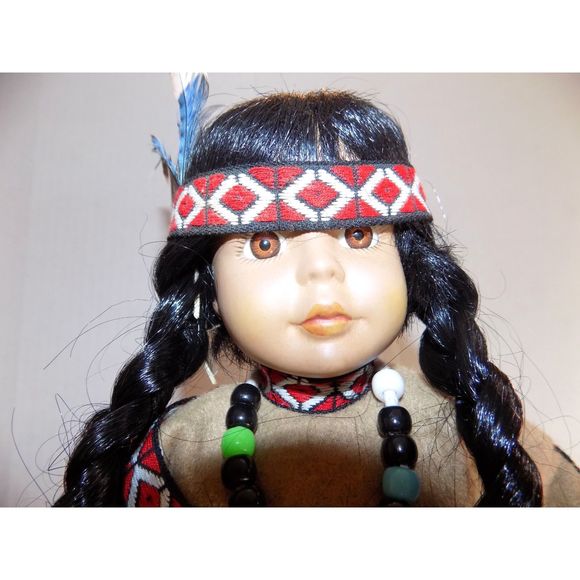 Vintage 1991 Porcelain Indian Doll with Stand by Anco 16.5" Native American Doll - Picture 6 of 7